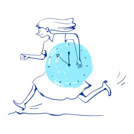 Woman running with clock  Illustration