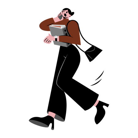 Woman running with file folder  Illustration