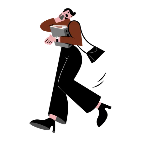 Woman Running With File Folder Vector Illustration In Flat Color Design Illustration