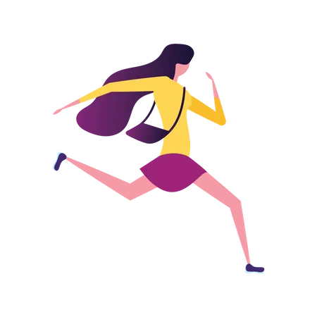Woman running with hand bag  Illustration