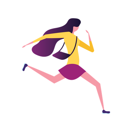 Woman running with hand bag  Illustration