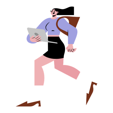Woman running with notebook  Illustration