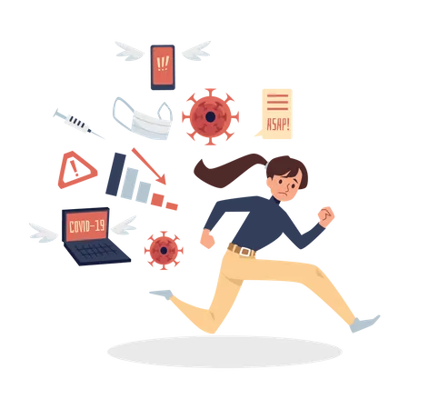 Woman runs from the information flow Illustration