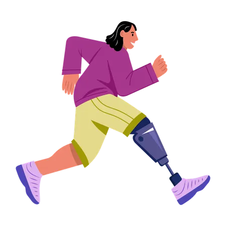 Woman runs with Prosthetic leg  Illustration