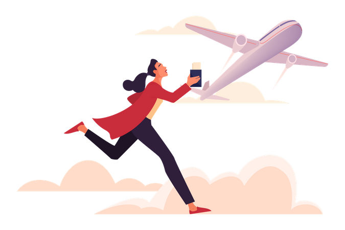 Woman rushing for flight Illustration