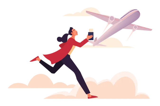 Woman rushing for flight  Illustration