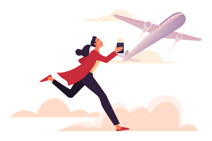 Woman rushing for flight  Illustration