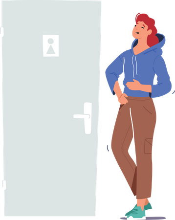 Woman rushing to go to restroom  Illustration