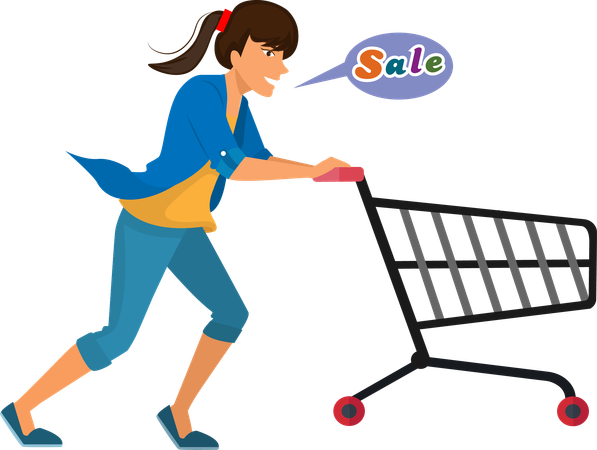 Woman rushing to shop due to sale  Illustration