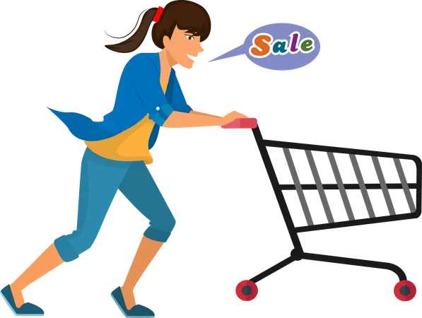 Woman rushing to shop due to sale  Illustration