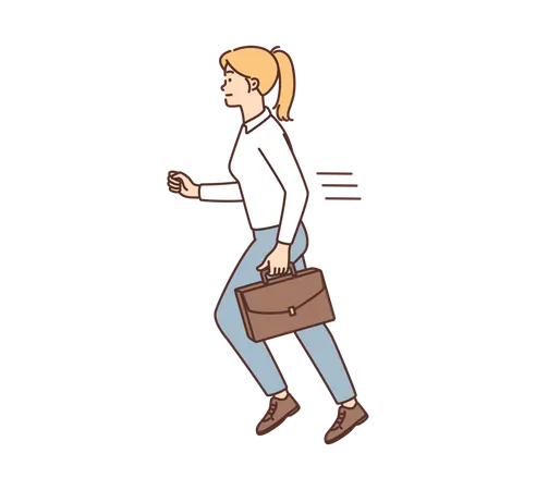 Woman rushing towards work  Illustration