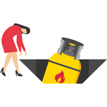 Woman sad for Gas price falls down  Illustration