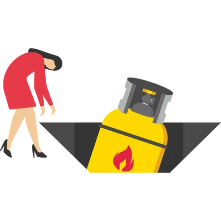 Woman sad for Gas price falls down  Illustration