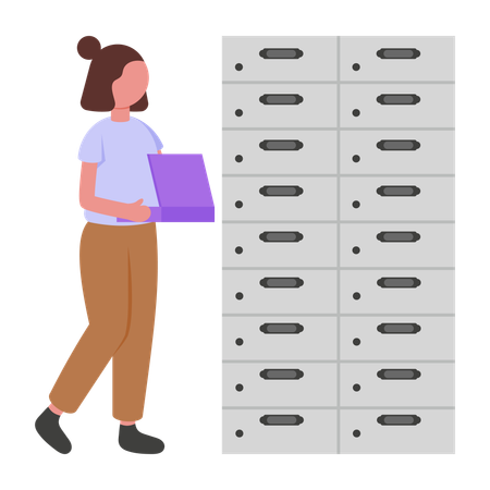 Woman safes her money in Bank Locker  Illustration