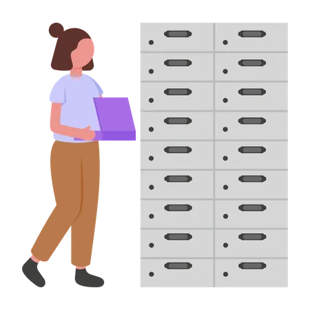 Woman safes her money in Bank Locker  Illustration