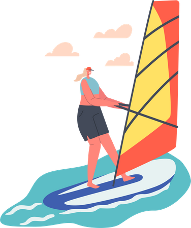 Woman sailing on kayak and enjoying water sport Illustration