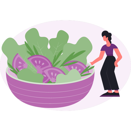 女性 サラダ 野菜 食べ物  イラスト