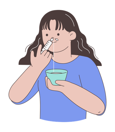 Woman Saline Nasal Wash  Illustration