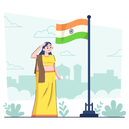 Woman saluting on Indian republic day  Illustration