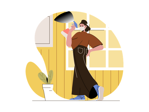 Woman sanitizing using spray bottle  Illustration