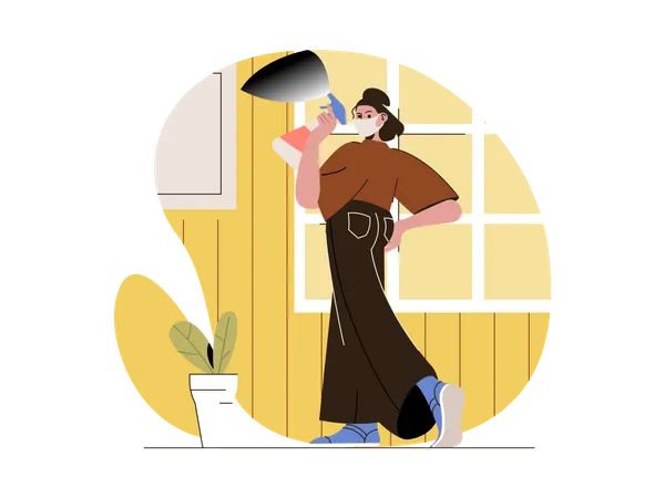 Woman sanitizing using spray bottle  Illustration