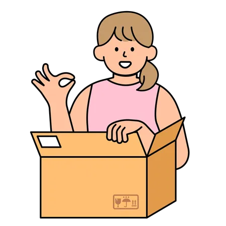 Woman Holding Box And Doing Ok Sign Simple Vector Illustration
