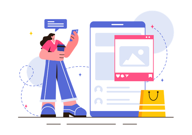 Woman save social media post  Illustration