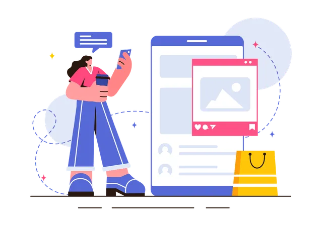 Woman save social media post  Illustration