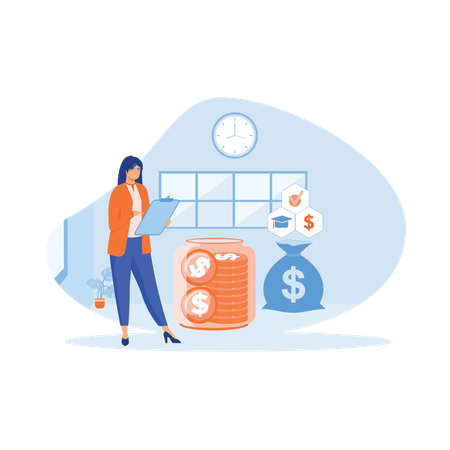 Woman saves money for global education  Illustration