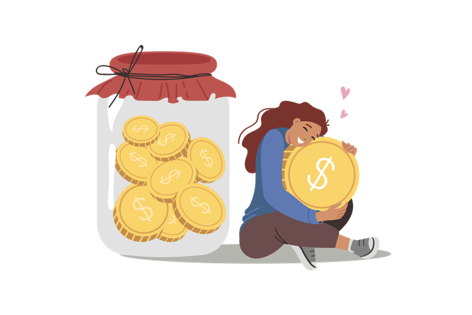 Woman saves money  Illustration