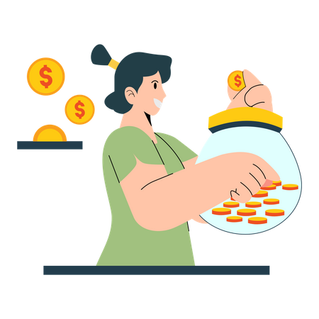 Woman saving money Illustration