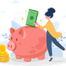 illustrations for woman using piggy bank