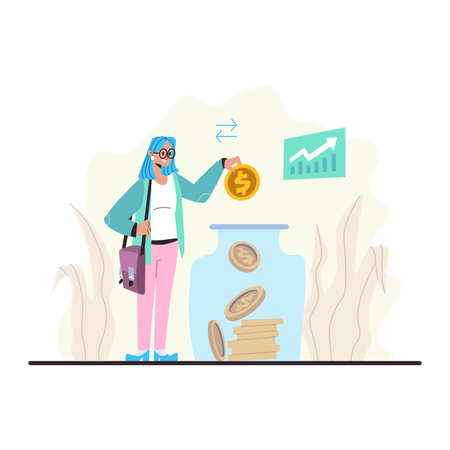 Woman saving money for later  Illustration