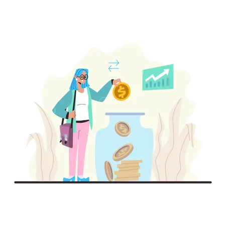 Woman saving money for later  Illustration