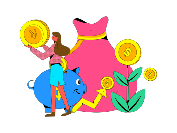 Woman saving money  Illustration