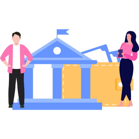 Woman saving money in bank  Illustration