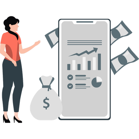 Woman saving money in mobile  Illustration