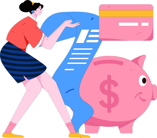 Woman saving money in piggy bank  Illustration