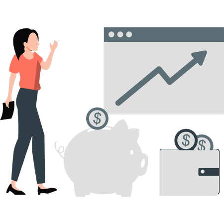 Woman saving money in piggy bank  Illustration