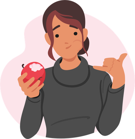 Woman Savoring Crisp Apple  Illustration