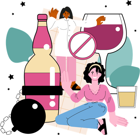 Woman say no drink  Illustration