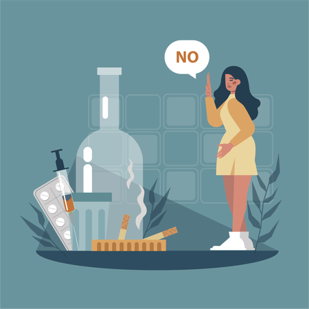 Woman says no to alcohol and smoking  Illustration