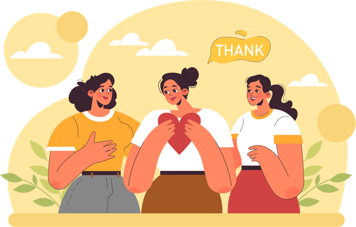 Woman says thank you to your friends  Illustration