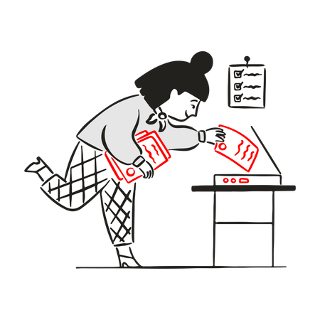 Woman scan document using scanner  Illustration
