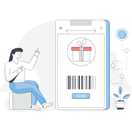 Woman scanning bar code  Illustration