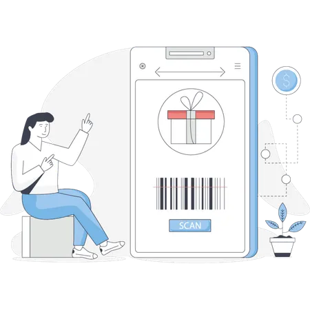 Woman scanning bar code  Illustration
