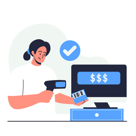 Woman scanning product price barcode  Illustration