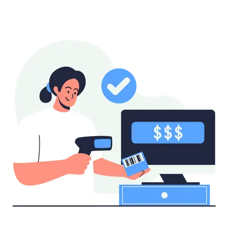 Woman scanning product price barcode  Illustration