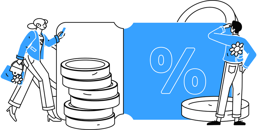 Woman scans for discount coupon to gain savings  Illustration