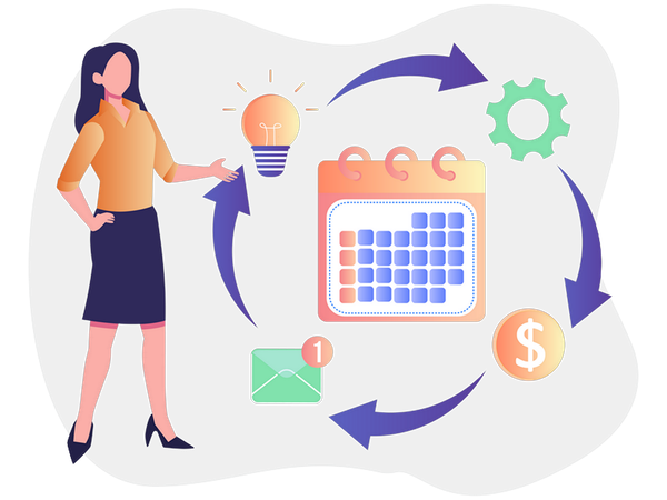 Woman schedule business for resource allocation  Illustration